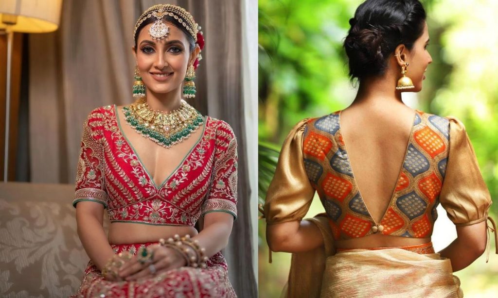 वी नेक ब्लाउज पैटर्न फैशन