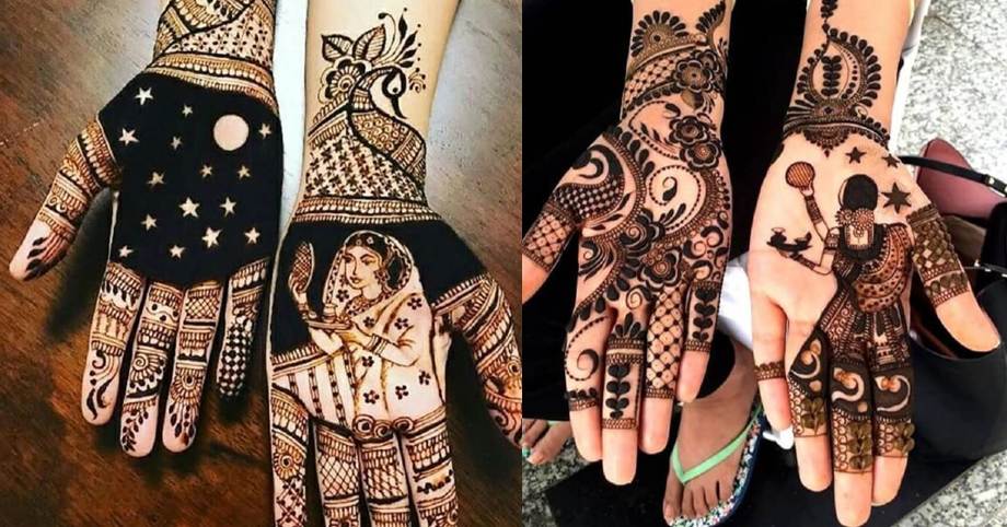 Karva Chauth Special Mehndi Design with Moon Devotion - मेहंदी डिजाईन