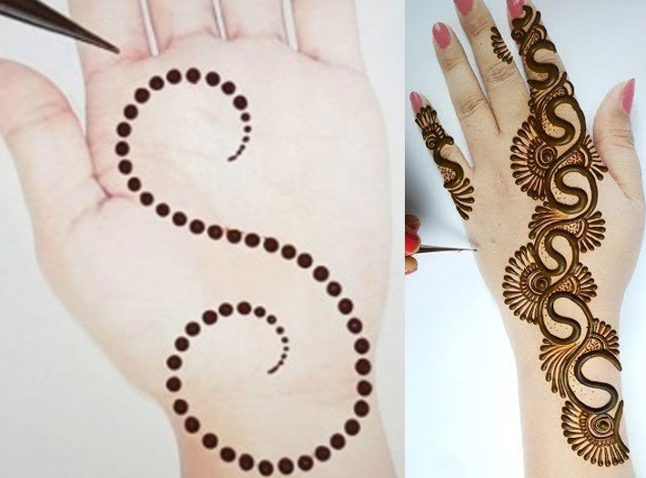 एस अक्षर से बनाएं डॉट वाली मेहंदी डिजाइन
