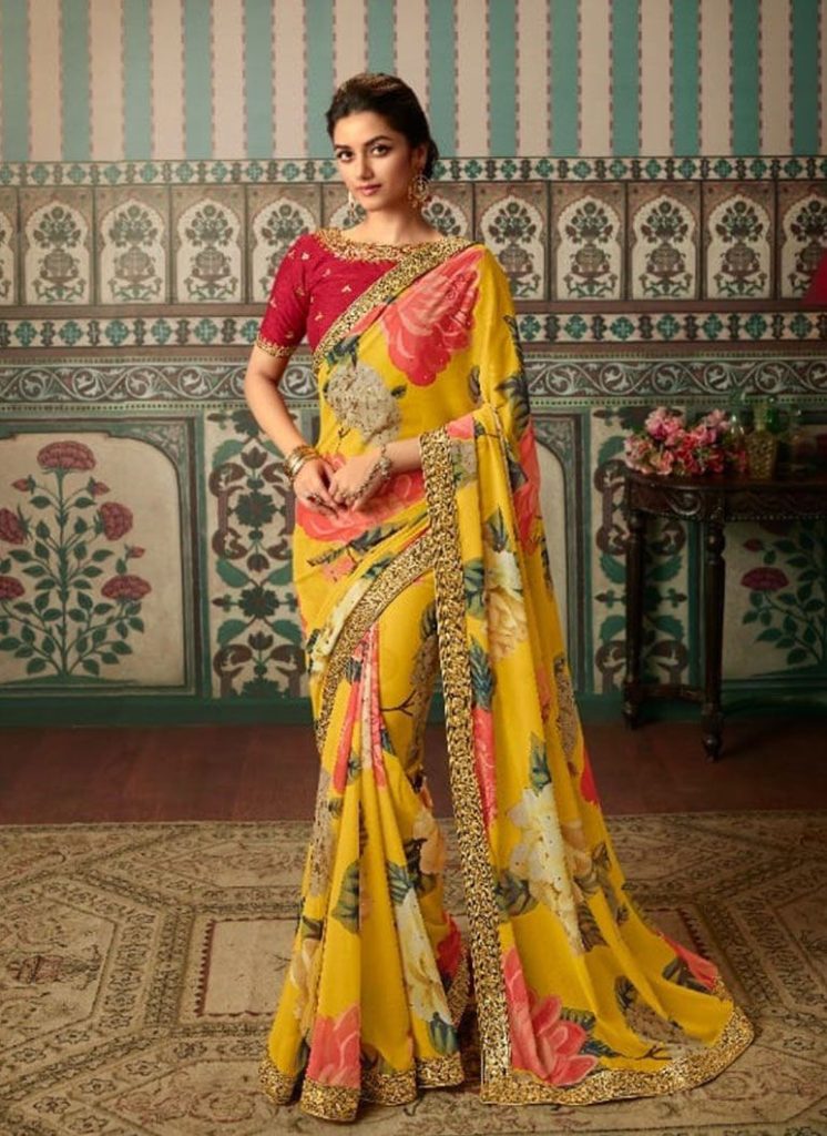 Floral Yellow साड़ी