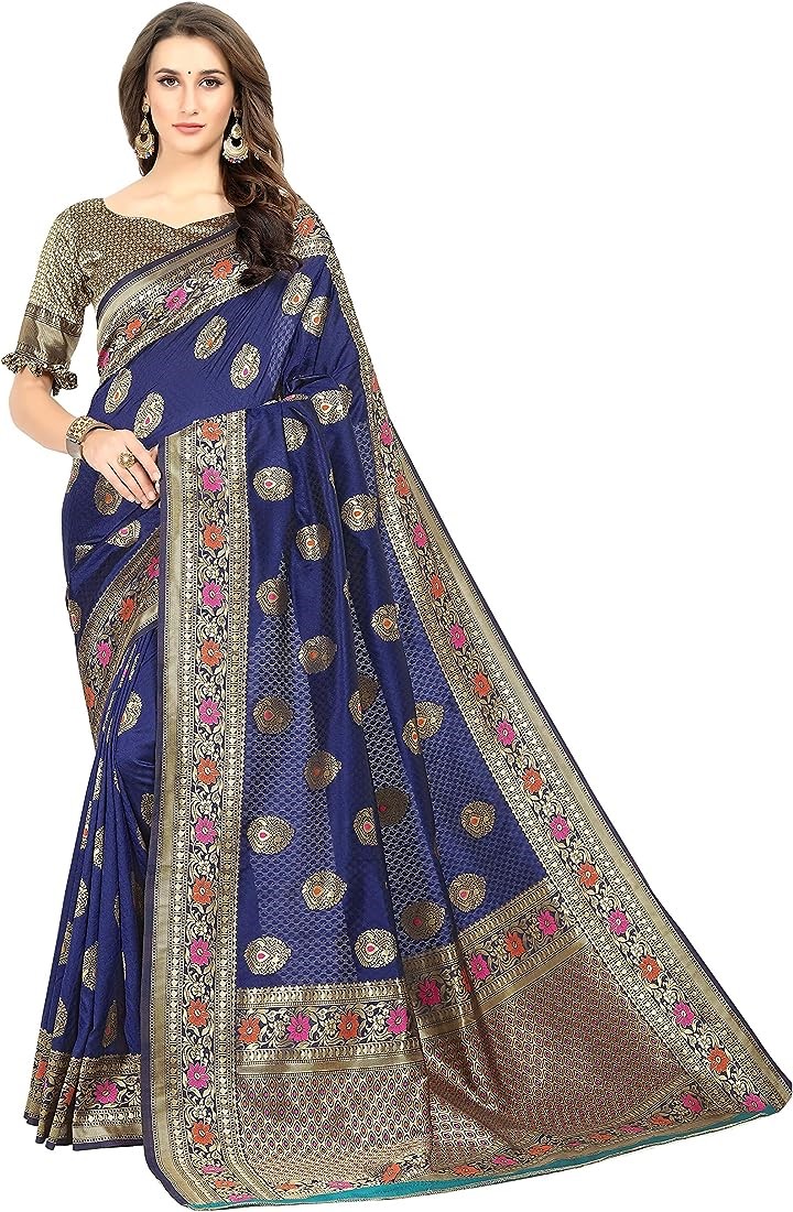 गहरे नीले रंग की कांजीवरम साड़ी