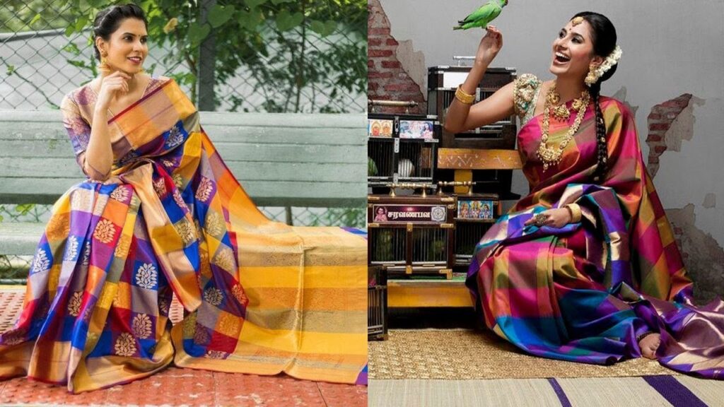 मल्टी कलर की कांजीवरम साड़ी