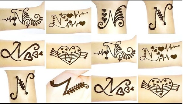 N अक्षर से सिंपल मेहंदी डिजाइन (N name simple mehndi design)