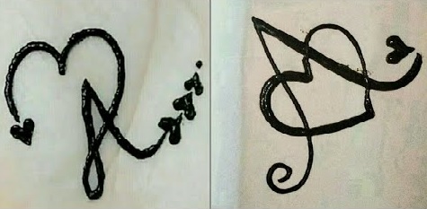 कर्सिव ए लेटर से बनाएं सिंपल हार्ट मेहंदी डिजाइन 