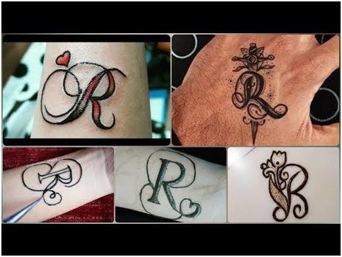 2. R अक्षर से बनाया टैटू मेहंदी डिजाइन 