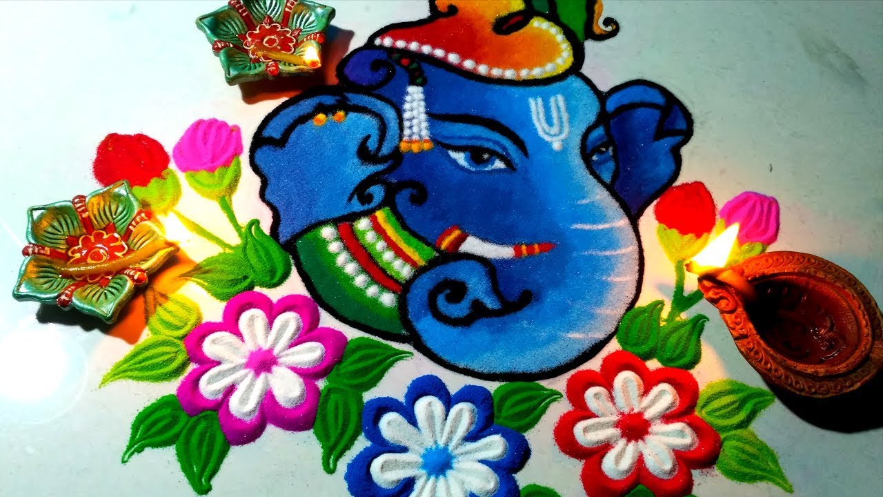 Ganesh Chaturthi Decoration with Beautiful Rangoli Designs