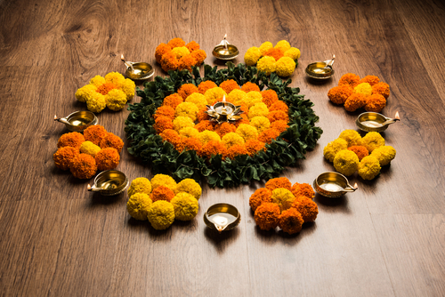 Diya Decoration with Flowers