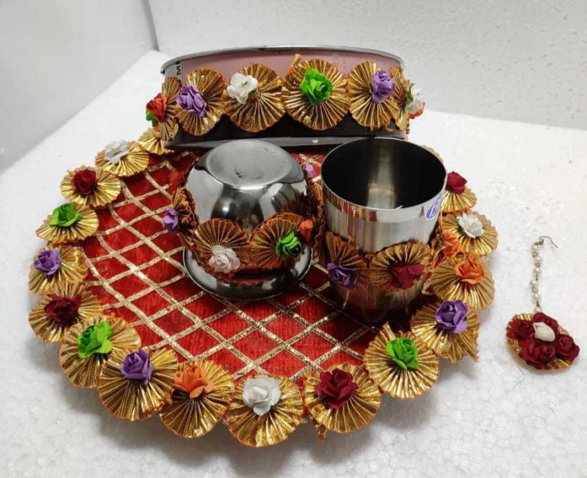 Gota Patti Karwa Chauth Pooja Thali Decoration