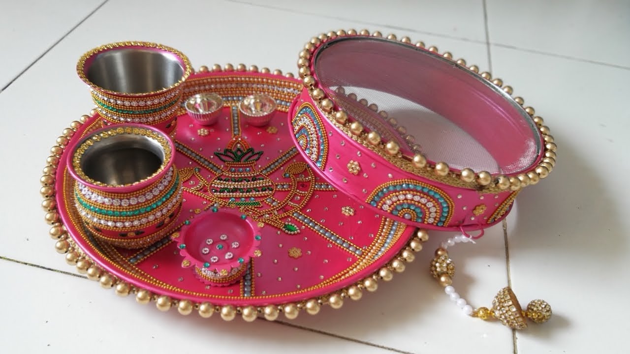Karva Chauth Thali Decoration With Beads