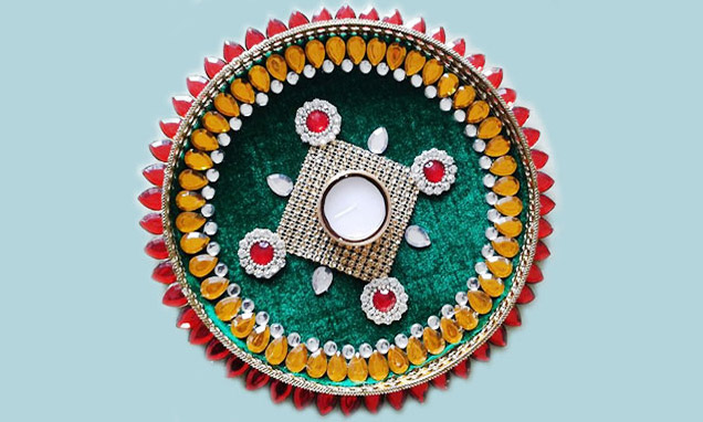 Karwa Chauth Thali Decoration With Mirrors