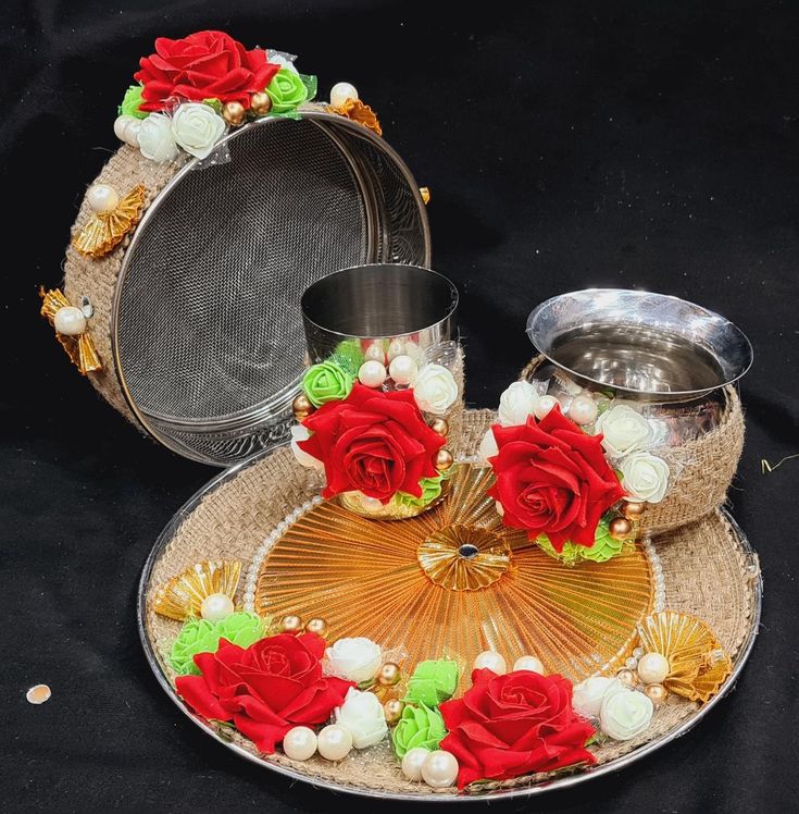 Karwa Decoration with Flowers and Leaves