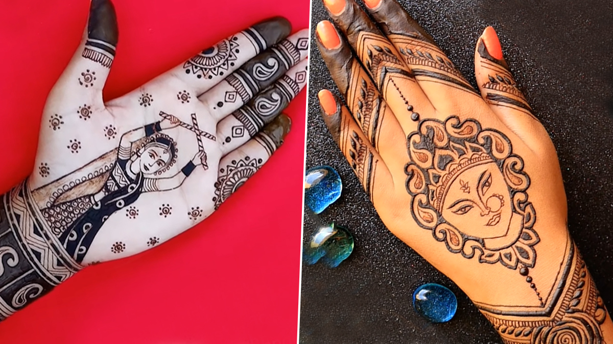 Mehndi designs with shapes of gods and goddesses for Navratri