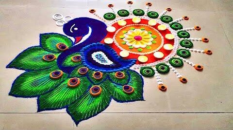 Peacock Pattern Rangoli Design