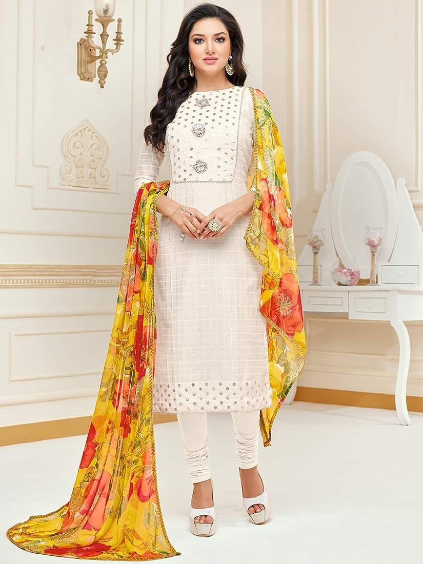 व्हाइट सलवार सूट विद मल्टी कलर दुपट्टा