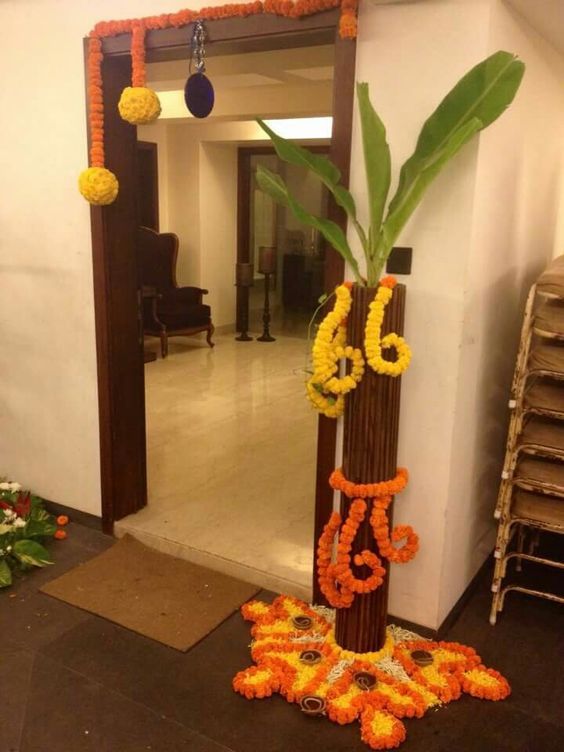 Diwali Decoration With Colorful Arch Of Flowers