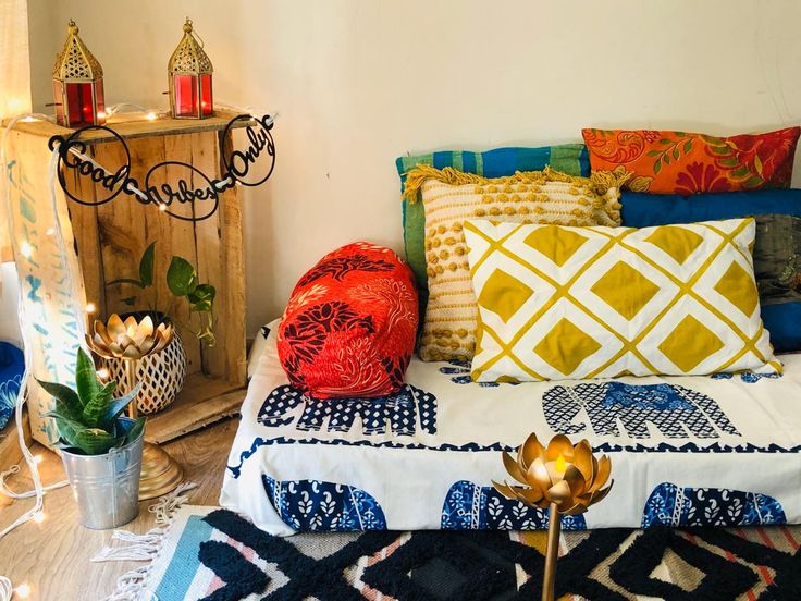 Diwali Decoration With Floor Cushions And Table Mats