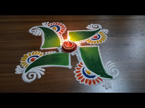 Diya And Swastika Rangoli