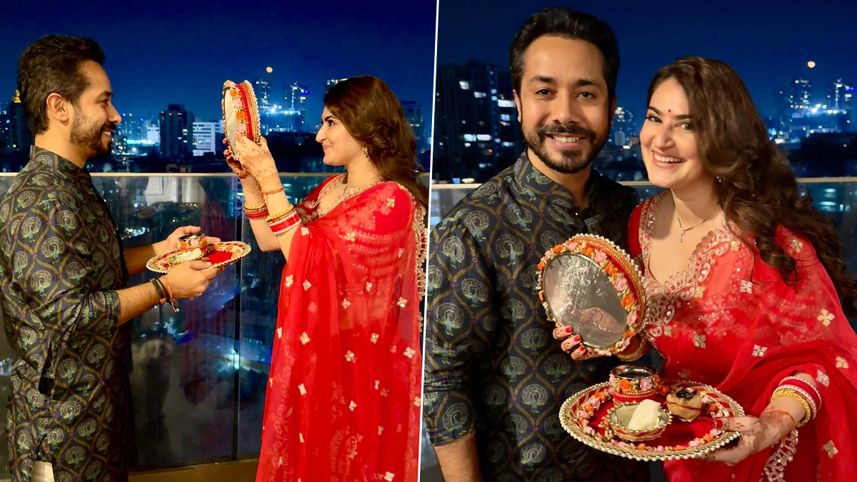 Karwa Chauth look of Shivalika Oberoi and Abhishek Pathak