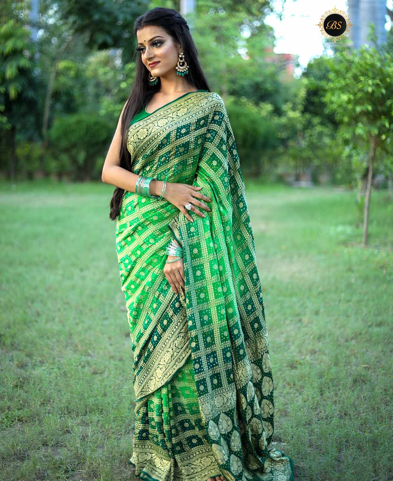 Green Bandhani Saree for Teej