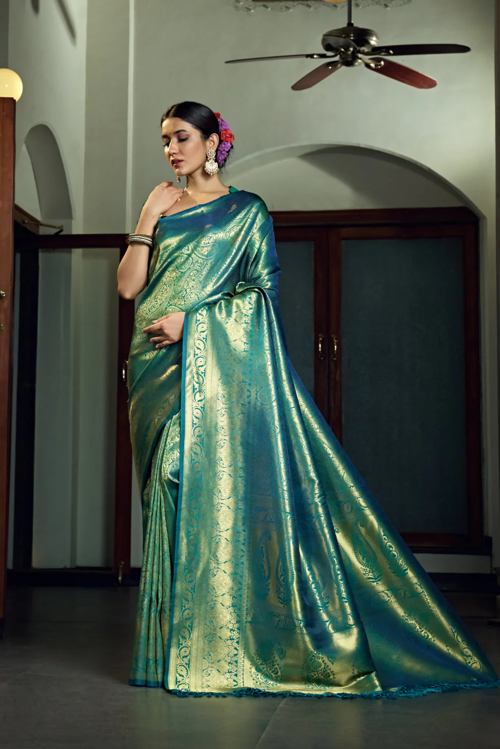 Green Kanjivaram Saree For Teej