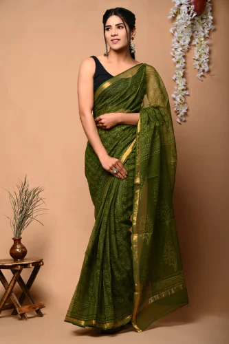 Green Kota Doria Saree for Teej