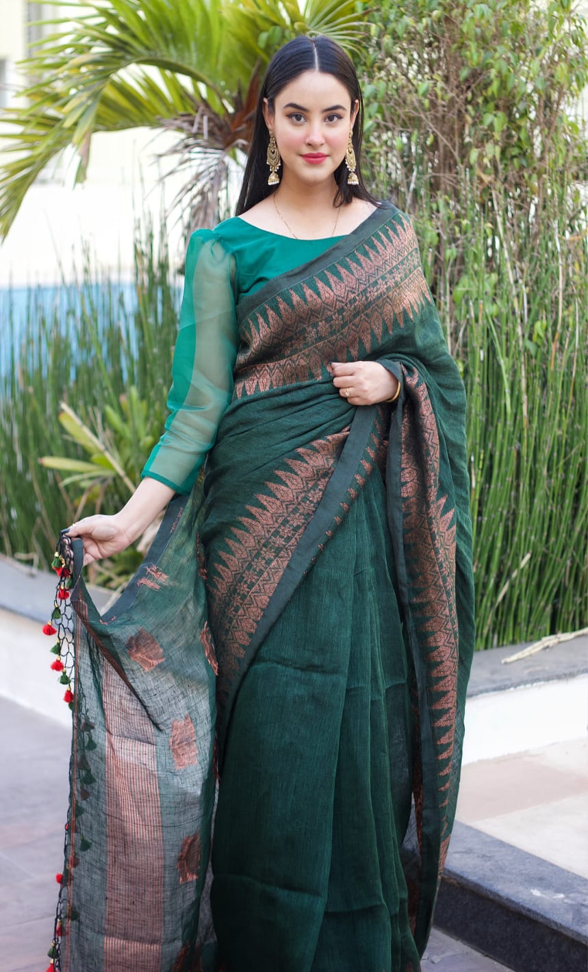 Green Linen Saree