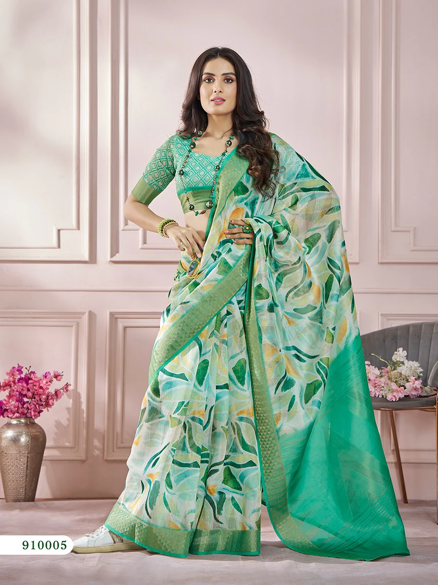 Green Printed Saree