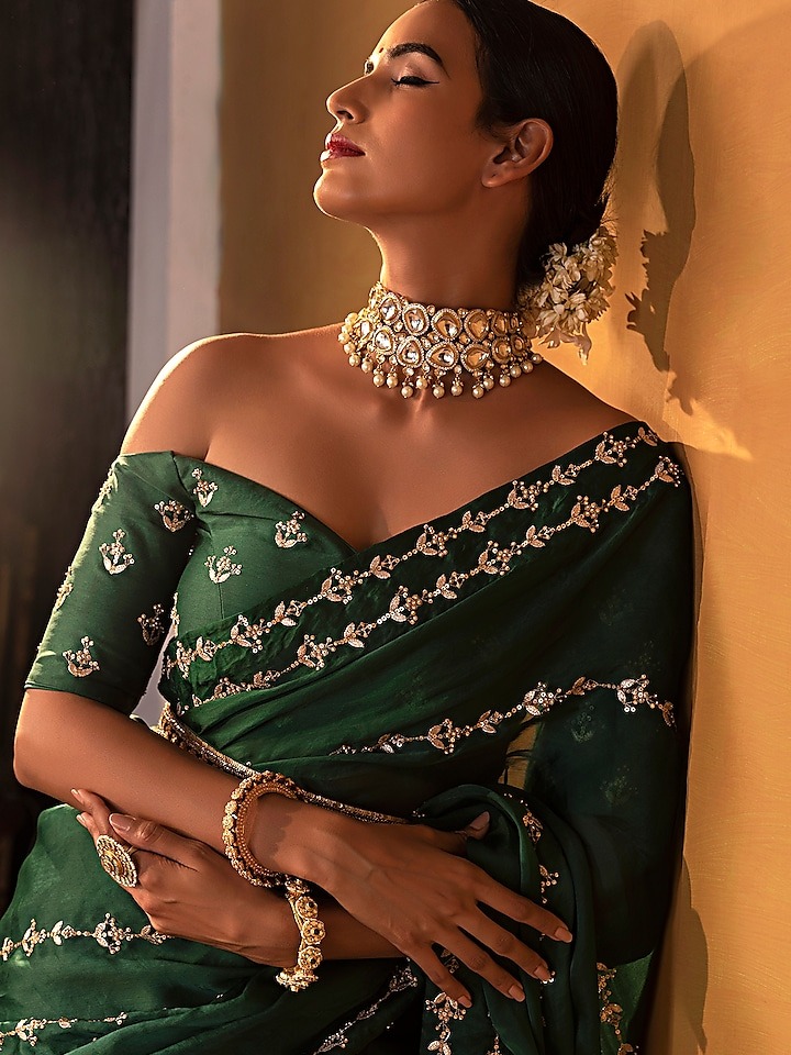 Off-Shoulder Deep Neck Blouse Design