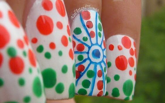 Dotted Tricolor Nail art for Independence Day