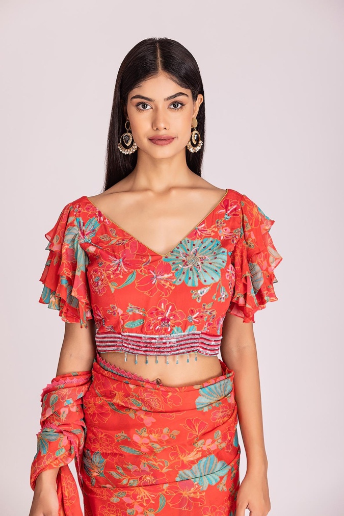 Frill Sleeves Blouse for Independence Day