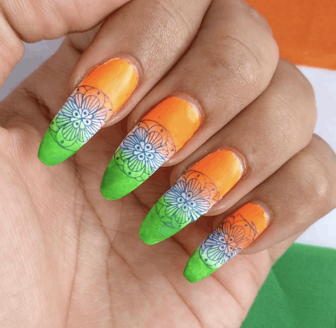 Ombre Tricolor Nails art for Independence Day
