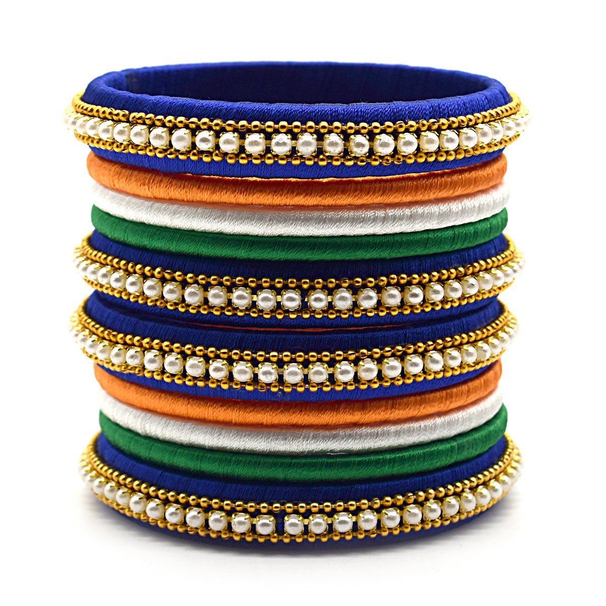 Tri Color Embellished Bangles For Independence Day