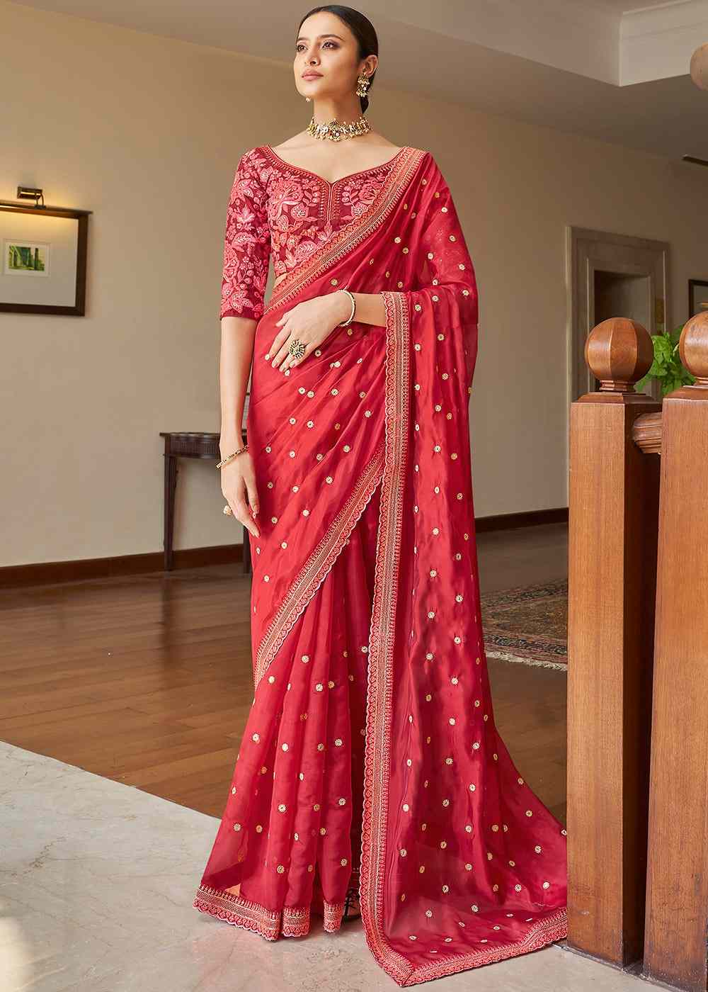 Royal Bridal Look with Solid Colored Silk Sarees