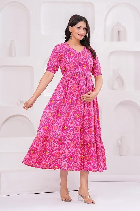DHRUVA Women’s Rayon Anarkali Maternity Dress