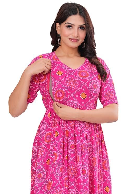 DHRUVA Women’s Rayon Anarkali Maternity Dress