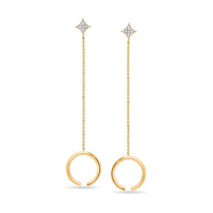 14 Kt Yellow Gold Star Struck Drop Earrings With Ear Cuff