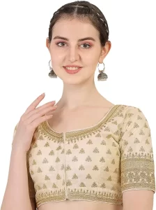 Pujia Mills Women's Silk Embroidery Sequins Work Readymade Saree Blouse