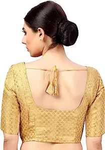 Studio Shringaar Women's Brocade Elbow Length Sleeves Saree Blouse