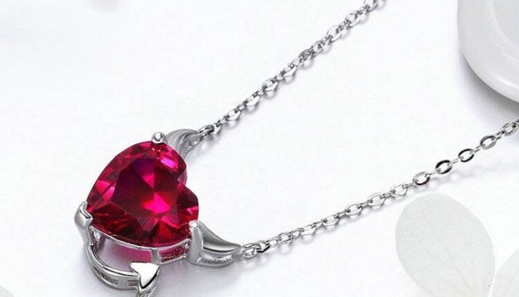 Red Devil, Pink Crystal Heart with Devil Horns