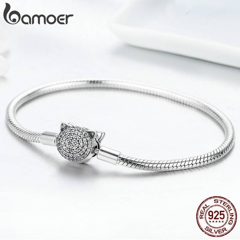 Snake Bracelet for Beads & Charms, Crystal Cat (17-20cm) - 925 silver link bracelet