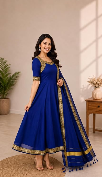 Navratri dress colors Royal Blue Chaniya Choli with colourful mirror work
